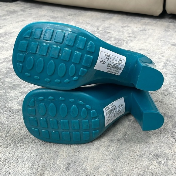 Bottega Veneta Shine Heeled Ankle Boots Rubber Rain Deep Teal Jade Sz 36 - Picture 12 of 16